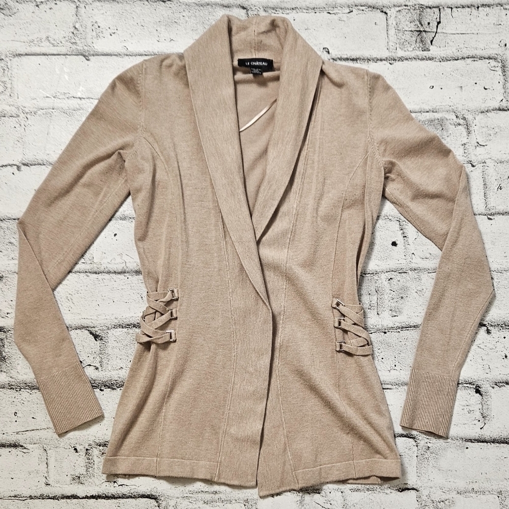 Le Château Tan Open Front Lace-Up Cardigan Sweater XXS